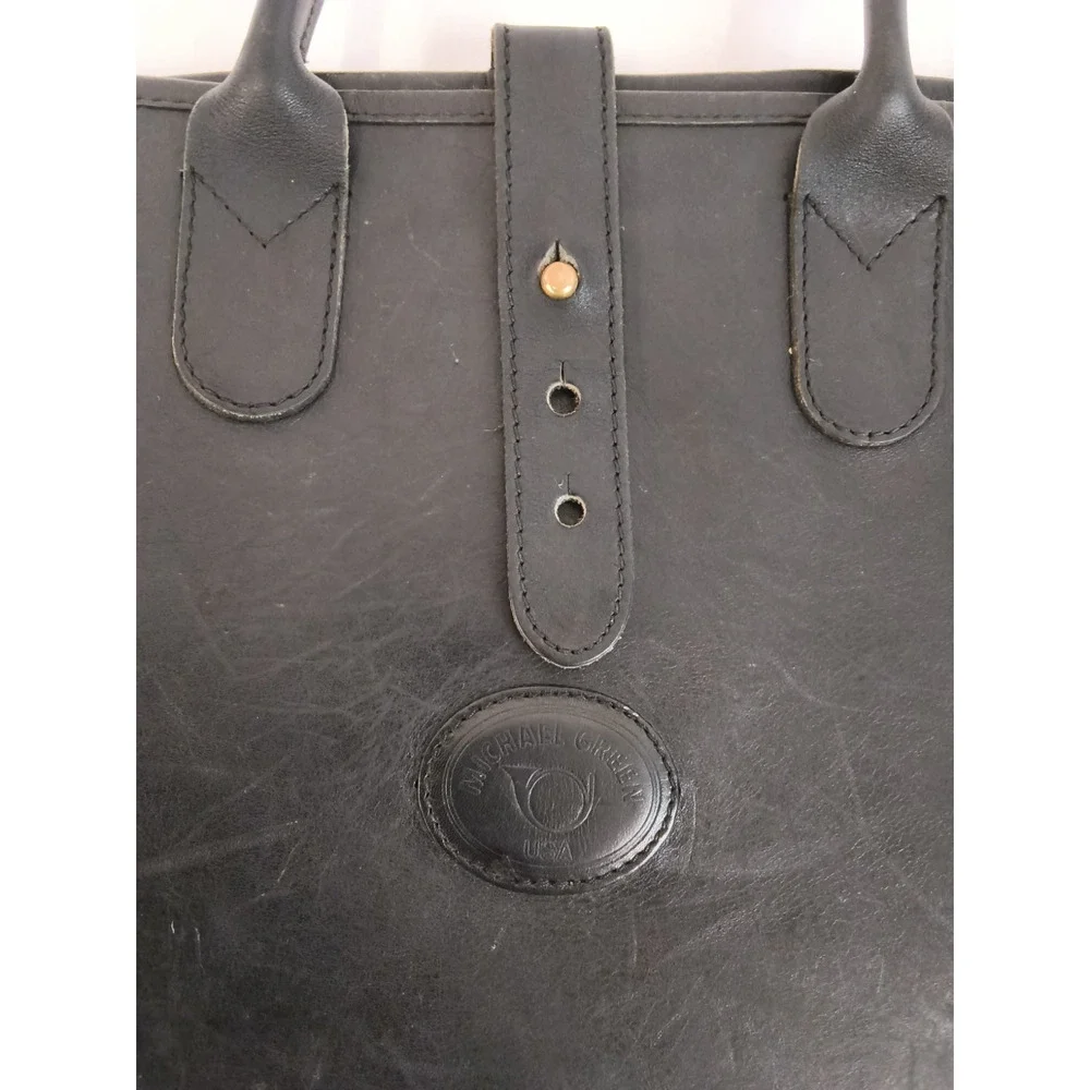 Michael Green Leather Tote Bag Black Sturdy Laptop Bag Office Wear #W5108